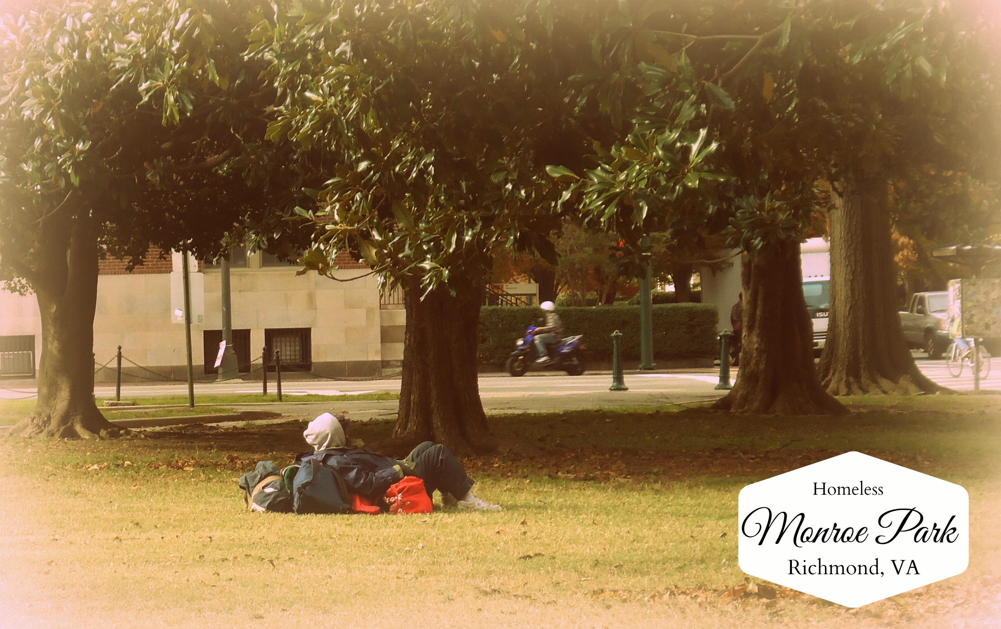 Homeless man in Richmond VA at Monroe Park