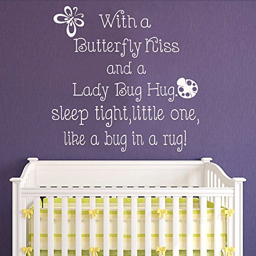  Wall Decal Decor Nursery Wall Decal - With a butterfly kiss and a ladybug hug wall decal - Nursery Wall Art Sticker Kids Room D168;166;cor(purple, 44"h x44"w)