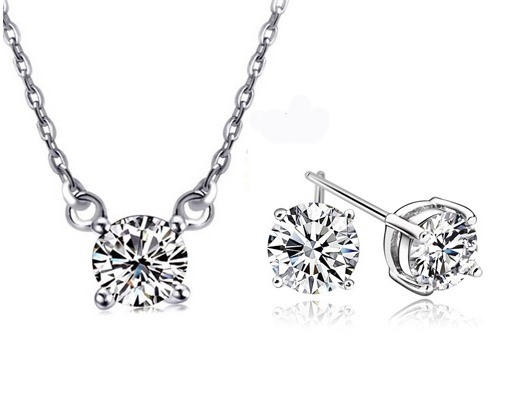 $10.00 Solitaire Brilliant-Cut CZ Necklace and Earrings Set FREE SHIPPING   18K White Gold Finish Diamond Pendant .55 cm Earrings stone .6 cm PROMO CODE: CZSET Vaild 3/30 - 4/11/2015 