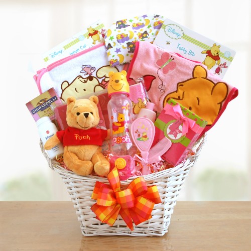 Pooh Bear Baby Girl Gift Basket