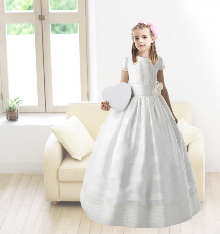 Nectarean Ball Gown Short Sleeve Hand Made Flowers Floor Length Communion Dress