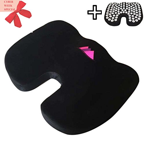 FOMI Coccyx Cushion W Acupressure Mat. Memory Foam + Acupressure Mat = Unique Healing Sensation.Great Holiday Gift; Place Acupressure Mat on top of cushion for unique sensation.