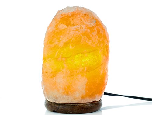 Wetsone Himalayan Salt Lamp Rock With Bulb Electric Wire Wood Base Fine Pink Rock Salt Lamp For Desk Table Natural Ionic Action 8 to 9 Inch high – 6-7lbs Large