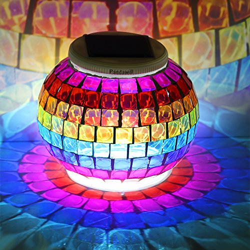 Pandawill Mosaic Glass Solar Powered Table Light,Waterproof Glass Ball Led Light With Color Changing For Outdoor Lawn ,Yard,Festival Decorations