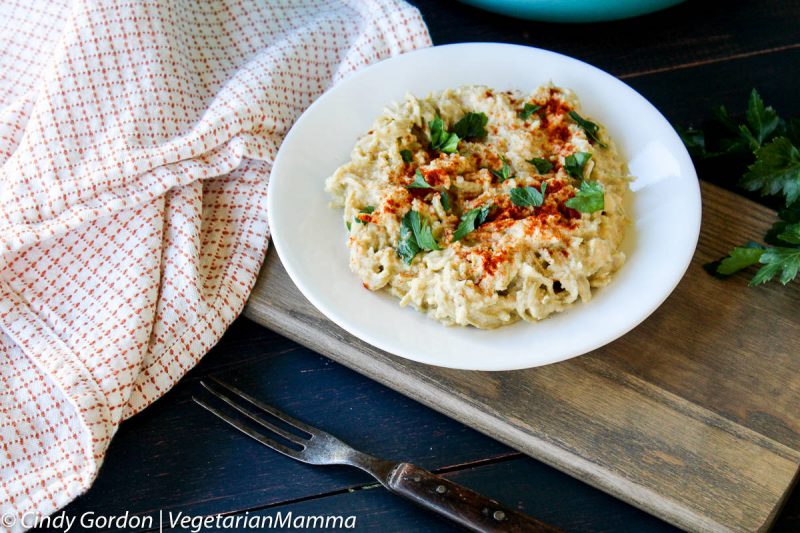 Roasted Cauliflower Alfredo Edamame Spaghetti from Cindy Gordon | Vegetarian Mamma