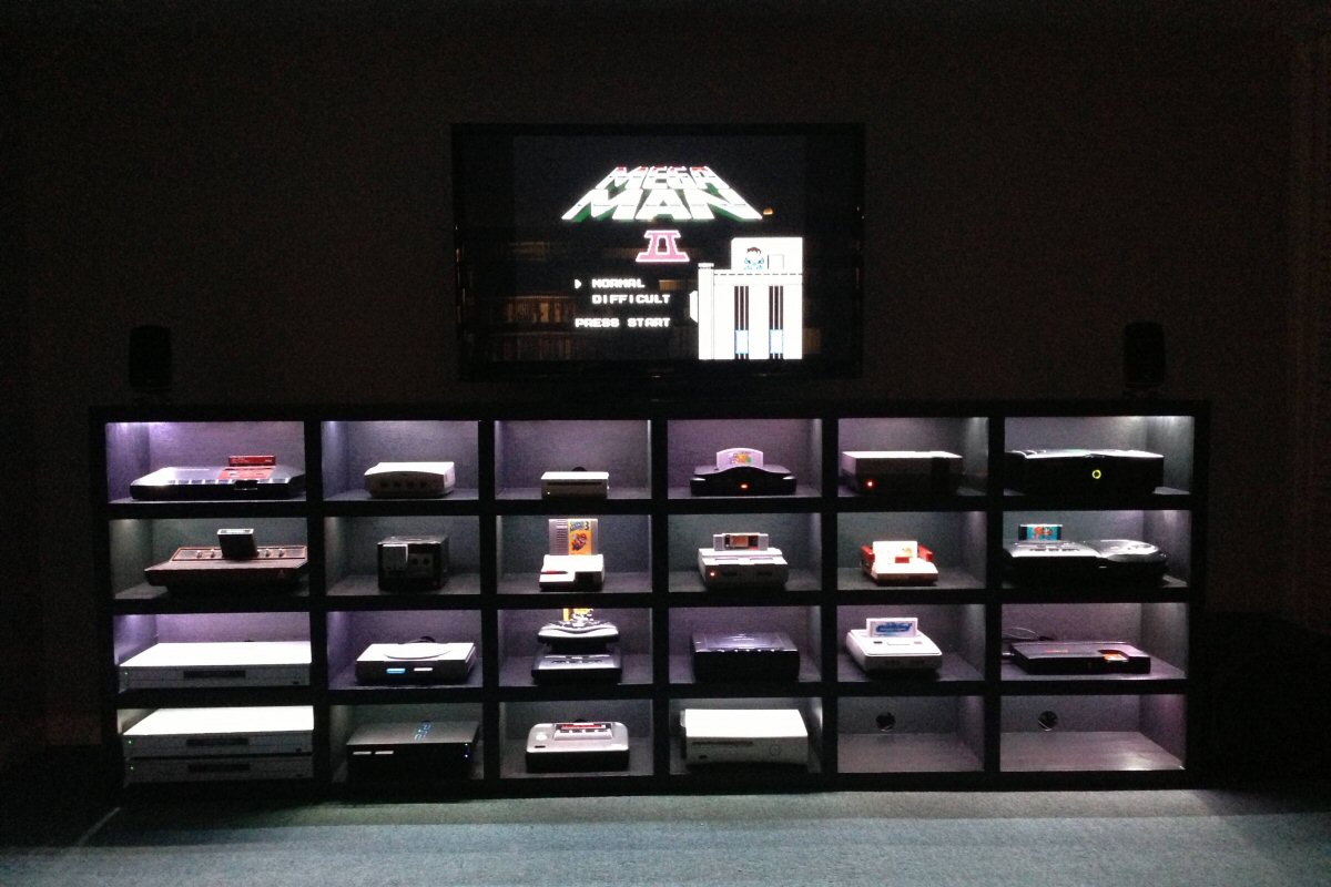 console storage with LED lighting