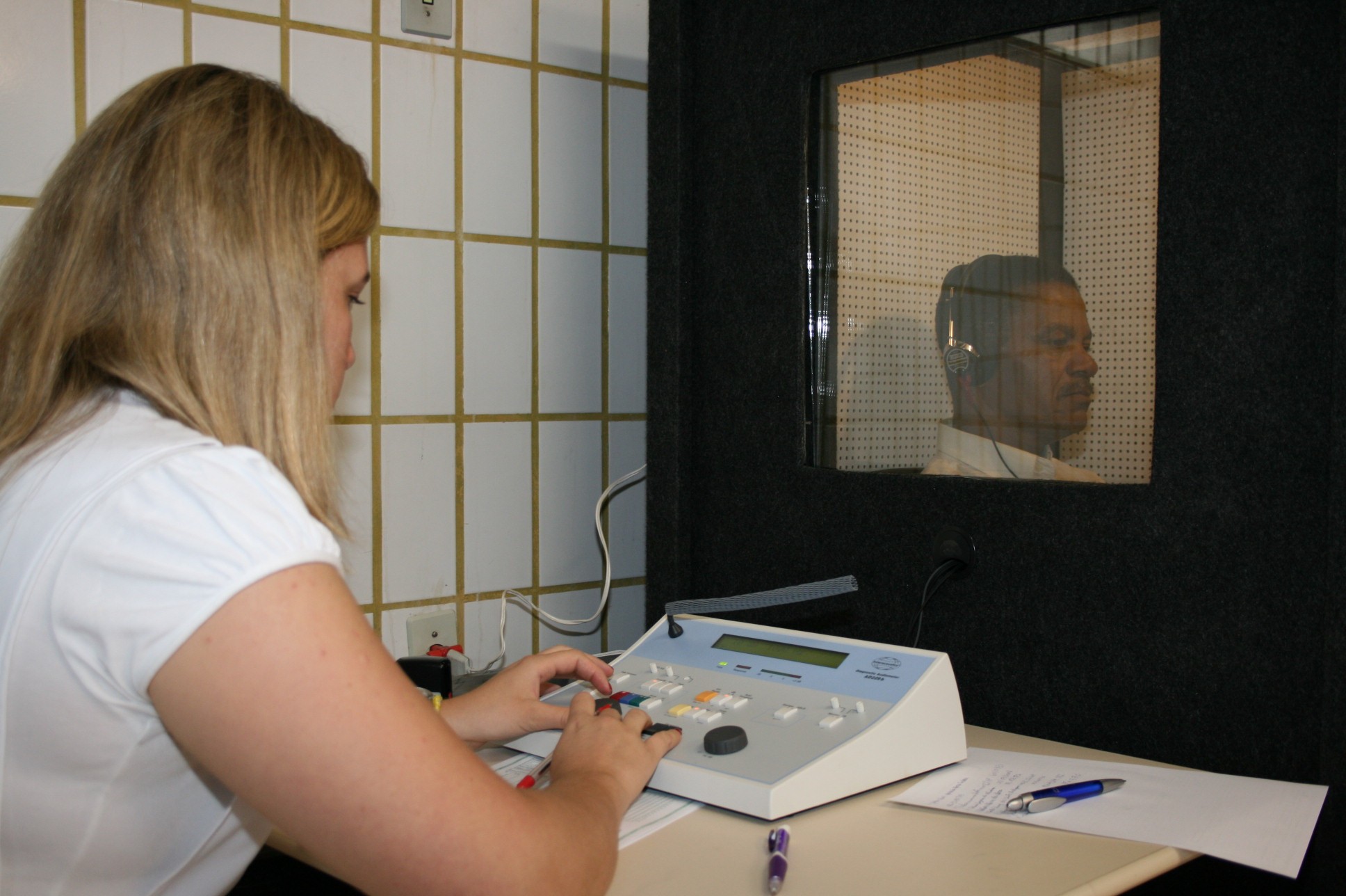 hearing test being administered