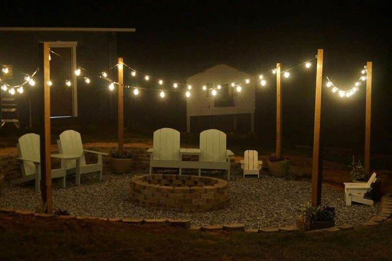 outdoor firepit and lighting