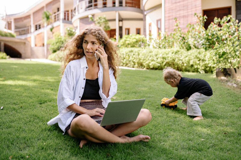 mom on phone with child