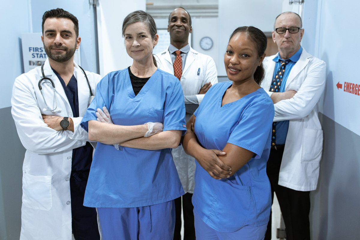 nurses and doctors in group