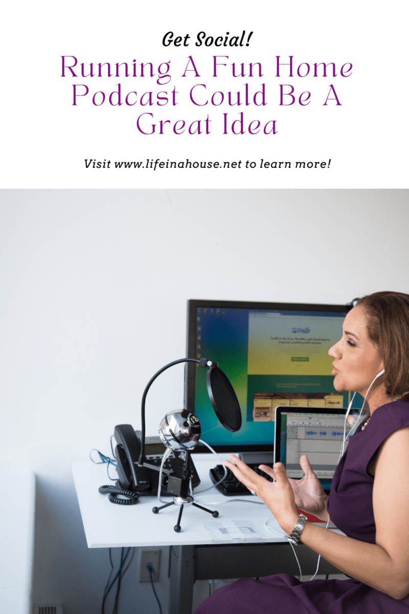 woman creating a podcast at home