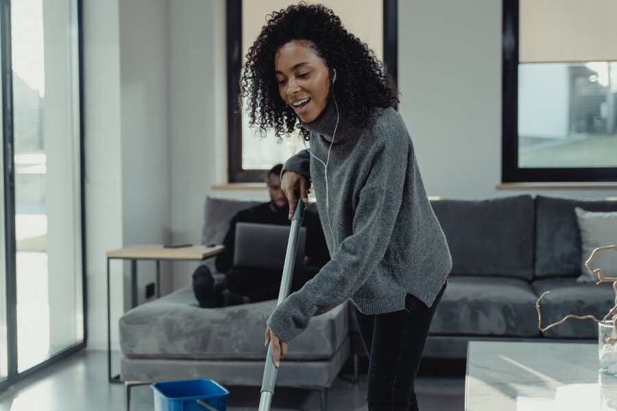 woman cleaning the floor