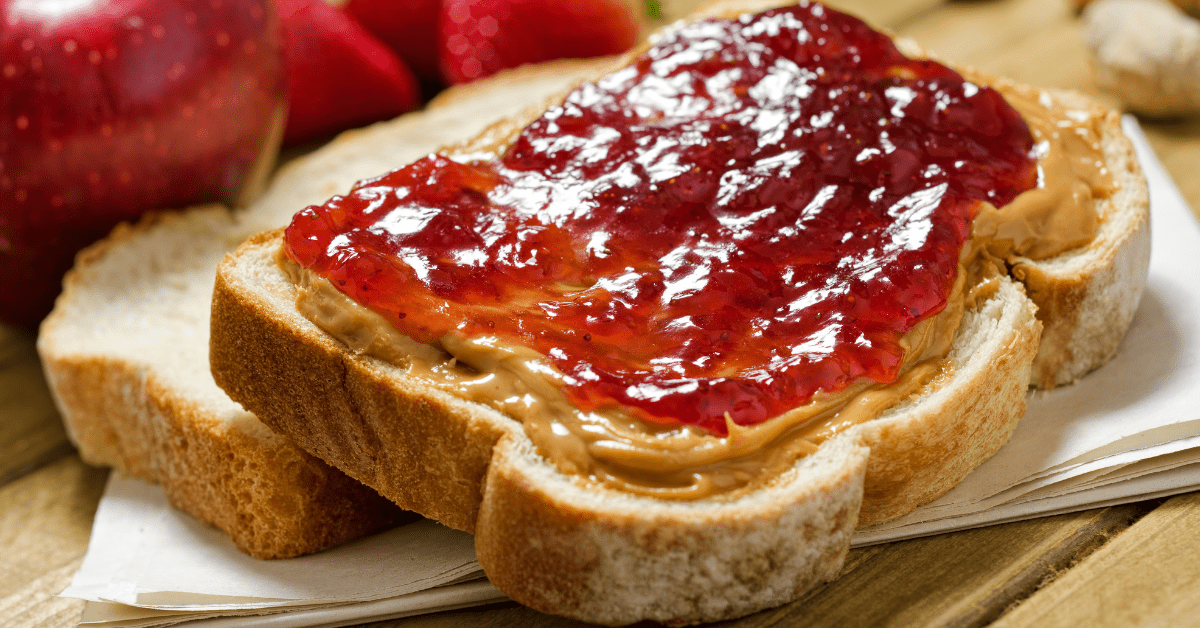 homemade peanut butter and jelly sandwich