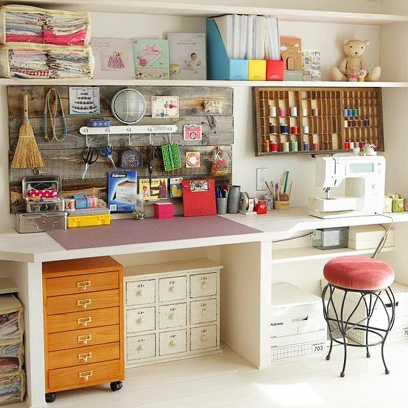 craft room open shelving