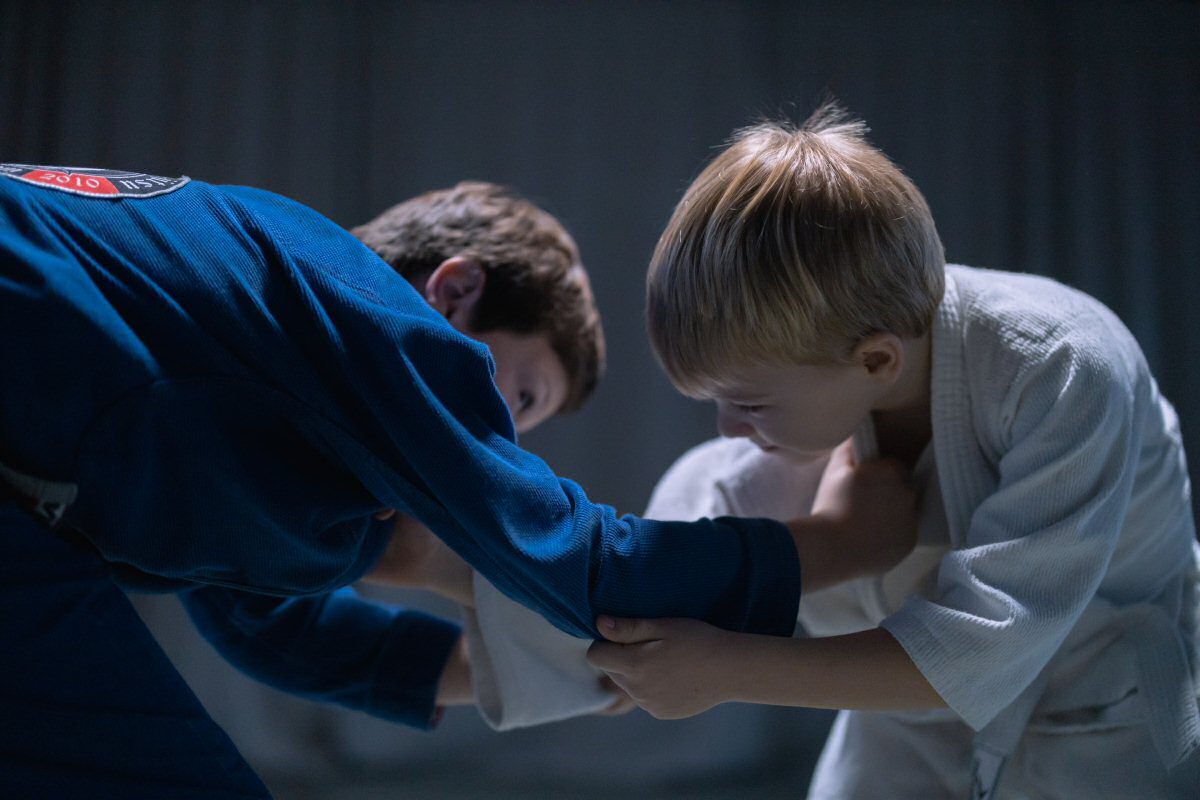 two boys wrestling