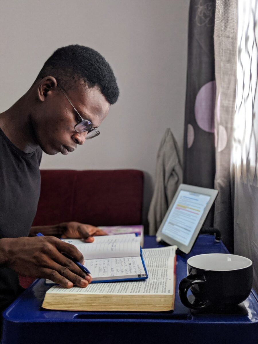 a man reading indoors